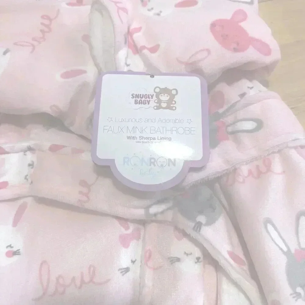 Zak &‎ Zoey Toddler Girl Plush Bathrobe 0-9 Months Pink and white with Clouds